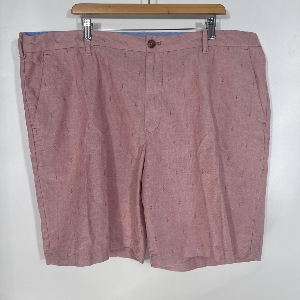 IZOD Mens Anchor Embroidered Linen Blend Shorts Red Salmon Nautical Size 42